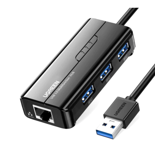 ADAPTOR RETEA Ugreen, "20265" extern, USB 2.0 (T) la port Gigabit RJ-45, porturi USB: USB 3.0 x 3, LED, negru "20265" (include TV 0.18lei) - 6957303822652
