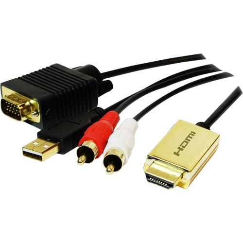 CABLU video LOGILINK, splitter HDMI (T) la VGA (T) + 2 x RCA (T) + USB 2.0, 2m, rezolutie maxima 720p, negru, "CV0052A" (include TV 0.06 lei)