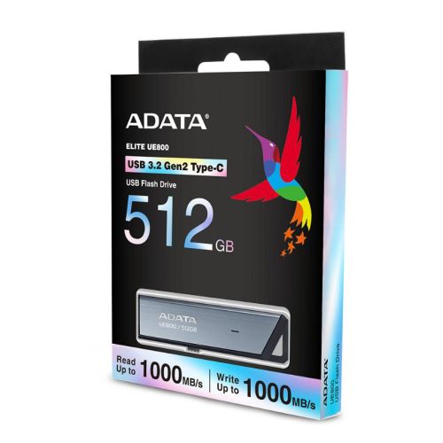MEMORIE USB Type-C 3.2 ADATA 512 GB, retractabila, carcasa aluminiu, argintiu "AELI-UE800-512G-CSG" (include TV 0.03 lei)