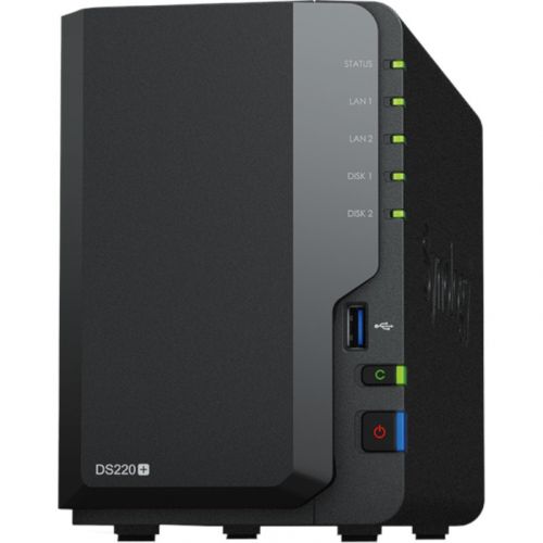 NAS SYNOLOGY, tower, HDD x 2, capacitate maxima 108 TB, memorie RAM 2 GB, RJ-45 (Gigabit) x 2, porturi USB 3.0 x 2, "DS220+" (include TV 3.50lei)