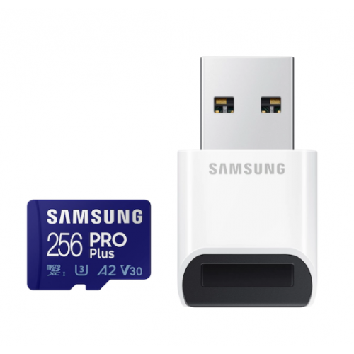 Card memorie Samsung PRO Plus + Cititor USB carduri micro-SDXC, MB-MD256KB/WW, 256GB, "MB-MD256KB/WW" (include TV 0.03 lei)