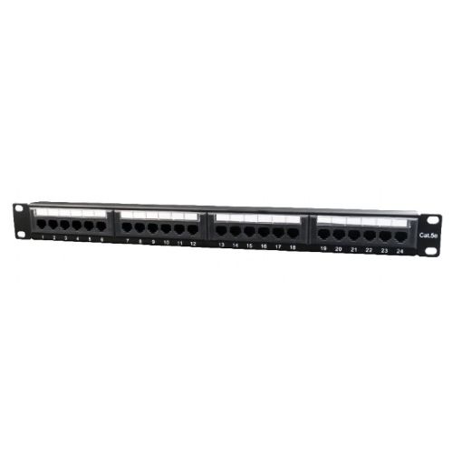 PATCH PANEL GEMBIRD 24 porturi, Cat5e, 1U pentru rack 19", suport posterior pt. gestionare cabluri, black, "NPP-C524CM-001"