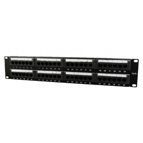 PATCH PANEL GEMBIRD 48 porturi, Cat5e, 2U pentru rack 19", suport posterior pt. gestionare cabluri, black, "NPP-C548CM-001"