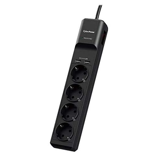 PRELUNGITOR CYBER POWER, Schuko x 4, conectare prin Schuko (T), USB x 2, cablu 1.8 m, 10 A, protectie supratensiune, negru, "P0420SUDO-DE" (include TV 0.8lei)