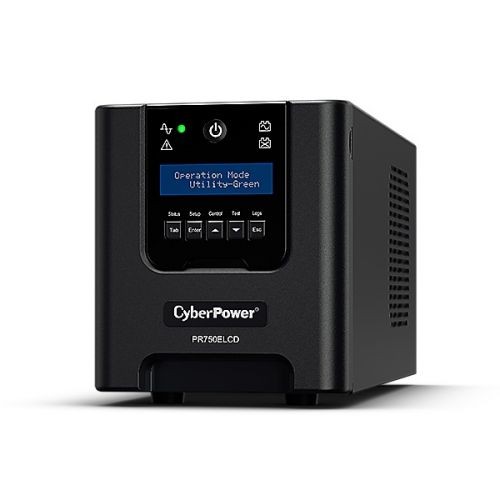 UPS CYBER POWER Line Int. cu Sinusoida Pura, LCD, tower,    750VA/ 675W, AVR, 6 x socket IEC, display LCD, 1 x baterie RBP0014, Backup 4 - 12 min, incarcare 8h, USB, RS232, GreenPower, serie PR "PR750ELCD"  (include TV 3.5lei)