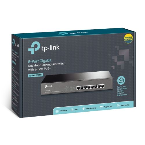 SWITCH TP-LINK POE  8 porturi Gigabit (8 PoE), IEEE 802.3af, carcasa metalica "TL-SG1008MP" (include TV 1.75lei)