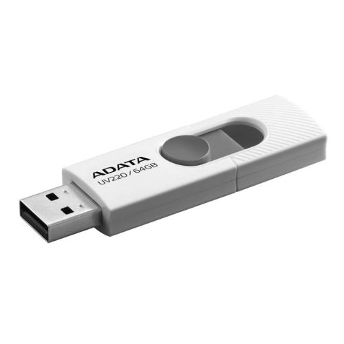 MEMORIE USB 2.0 ADATA 64 GB, retractabila, carcasa plastic, alb / gri, "AUV220-64G-RWHGY" (include TV 0.03 lei)