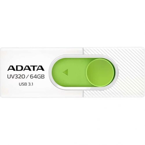 MEMORIE USB 3.2 ADATA 64 GB, retractabila, carcasa plastic, alb / verde, "AUV320-64G-RWHGN" (include TV 0.03 lei)