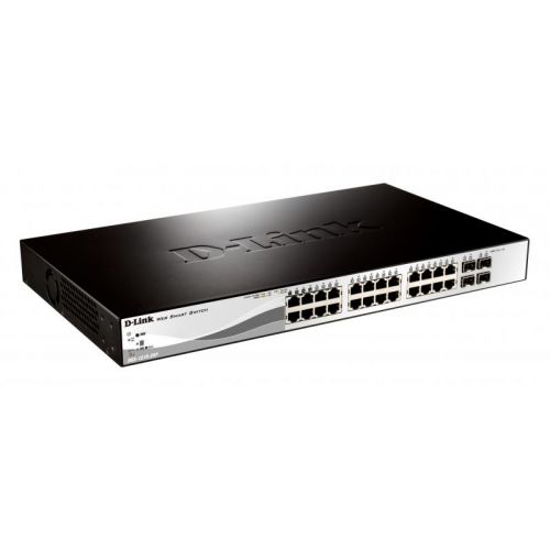 SWITCH PoE D-LINK Smart 24 porturi 10/100Mbps (24 PoE) + 2 porturi Gigabit + 2 porturi combo SFP, IEEE 802.3af/at, carcasa metalica, "DES-1210-28P"(include TV 1.75lei)