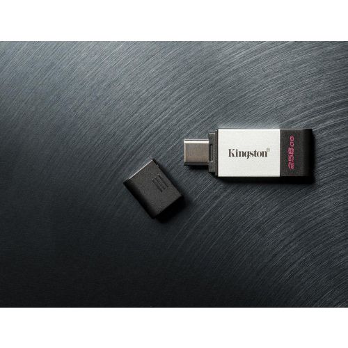 MEMORIE USB 3.2 Type-C KINGSTON 256 GB, cu capac, carcasa metalic &amp; plastic, negru / argintiu, "DT80/256GB" (include TV 0.03 lei)