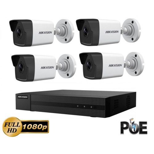 Kit supraveghere video IP Hikvision , NVR cu 4 camere tip bullet, smart IR 30m