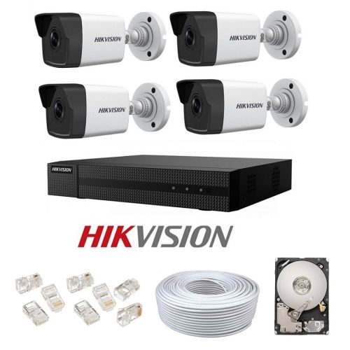 Kit supraveghere video complet , IP, NVR cu 4 camere tip bullet, smart IR 30m, 1TB , Hikvision