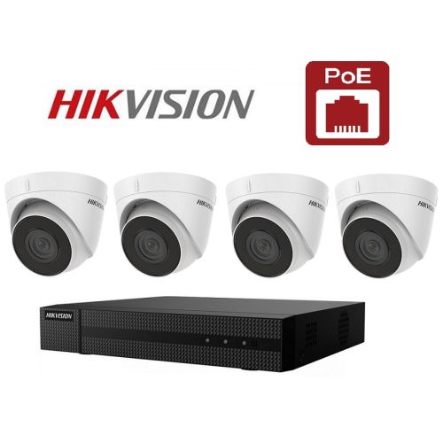 Kit supraveghere video , IP, NVR cu 4 camere tip dome, smart IR 30m, Hikvision