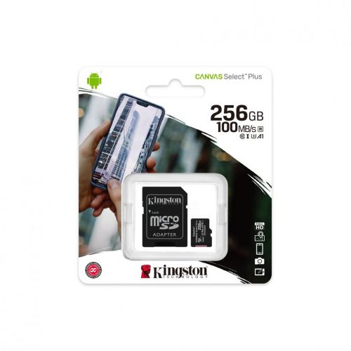 CARD MicroSD KINGSTON, 256 GB, microSDXC, clasa 10, standard UHS-I U3, "SDCS2/256GB" (include TV 0.03 lei)