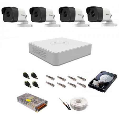 Kit de  supraveghere audio-video complet 4 camere Hikvision Full HD 2MP, ir 30m , 1Tb